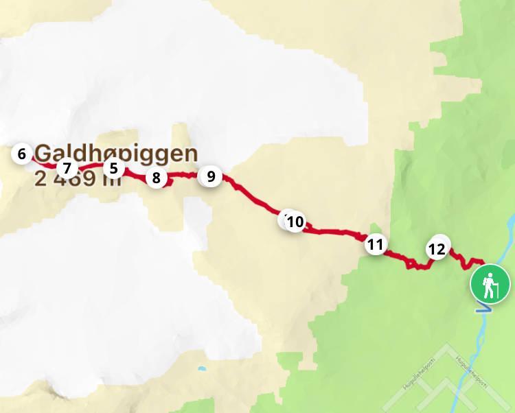 Norjan korkein kohta matkalla alas gps kartta